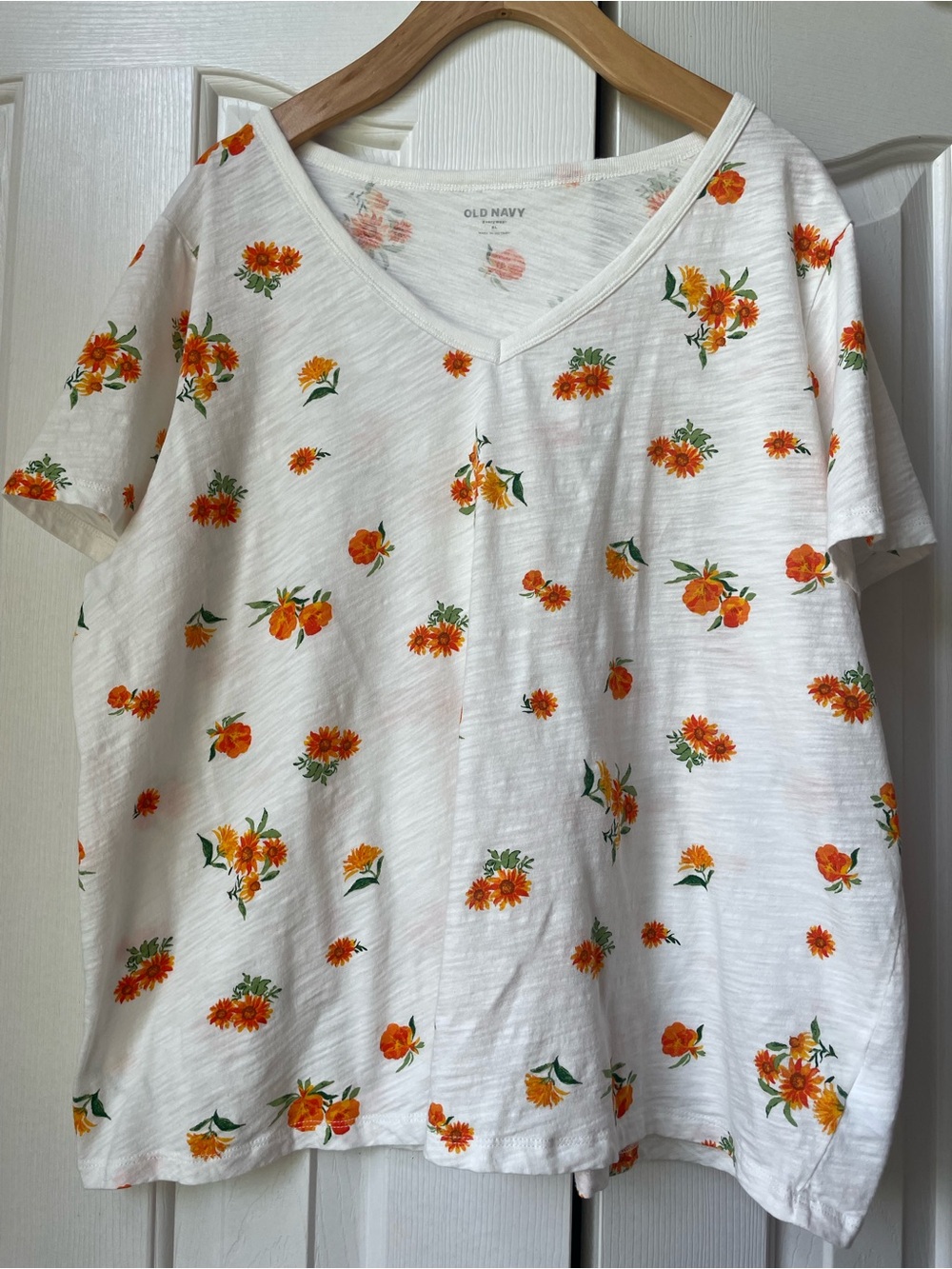 Old Navy White Tee with Orange Flowers
